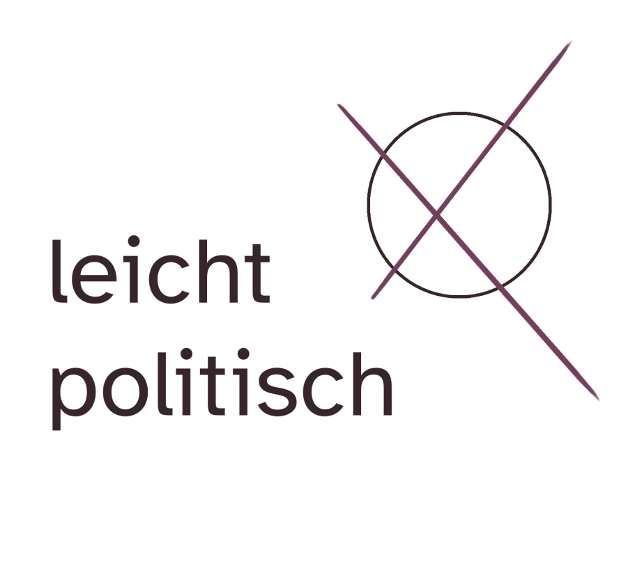 Das Logo von leicht-politisch. Hier steht: leicht politisch. Daneben ist ein angekreuzter Kreis.